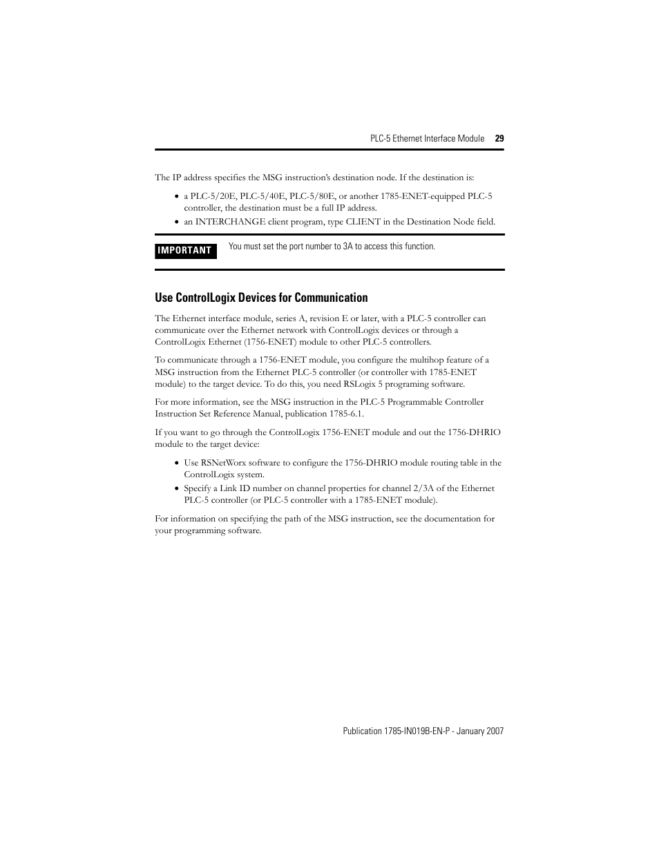 Use controllogix devices for communication | Rockwell Automation 1785-ENET PLC-5 Ethernet Interface Module Installation Instructions User Manual | Page 29 / 48