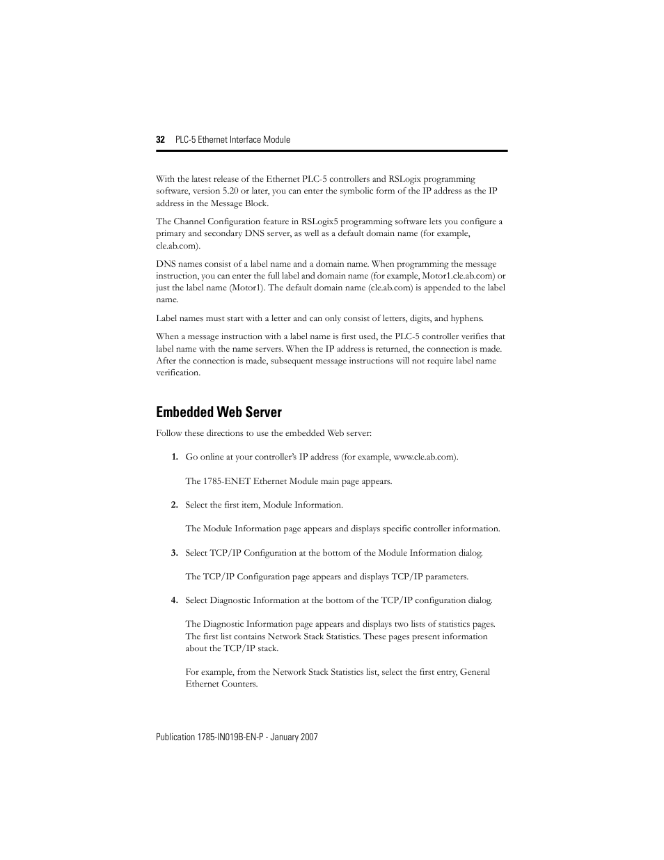 Embedded web server | Rockwell Automation 1785-ENET PLC-5 Ethernet Interface Module Installation Instructions User Manual | Page 32 / 48