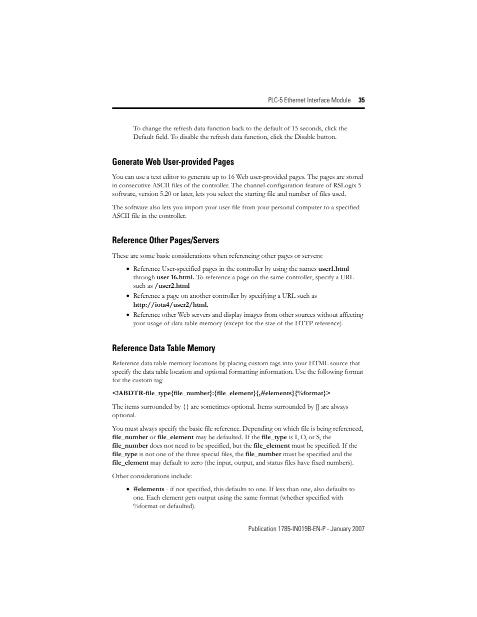 Generate web user-provided pages, Reference other pages/servers | Rockwell Automation 1785-ENET PLC-5 Ethernet Interface Module Installation Instructions User Manual | Page 35 / 48