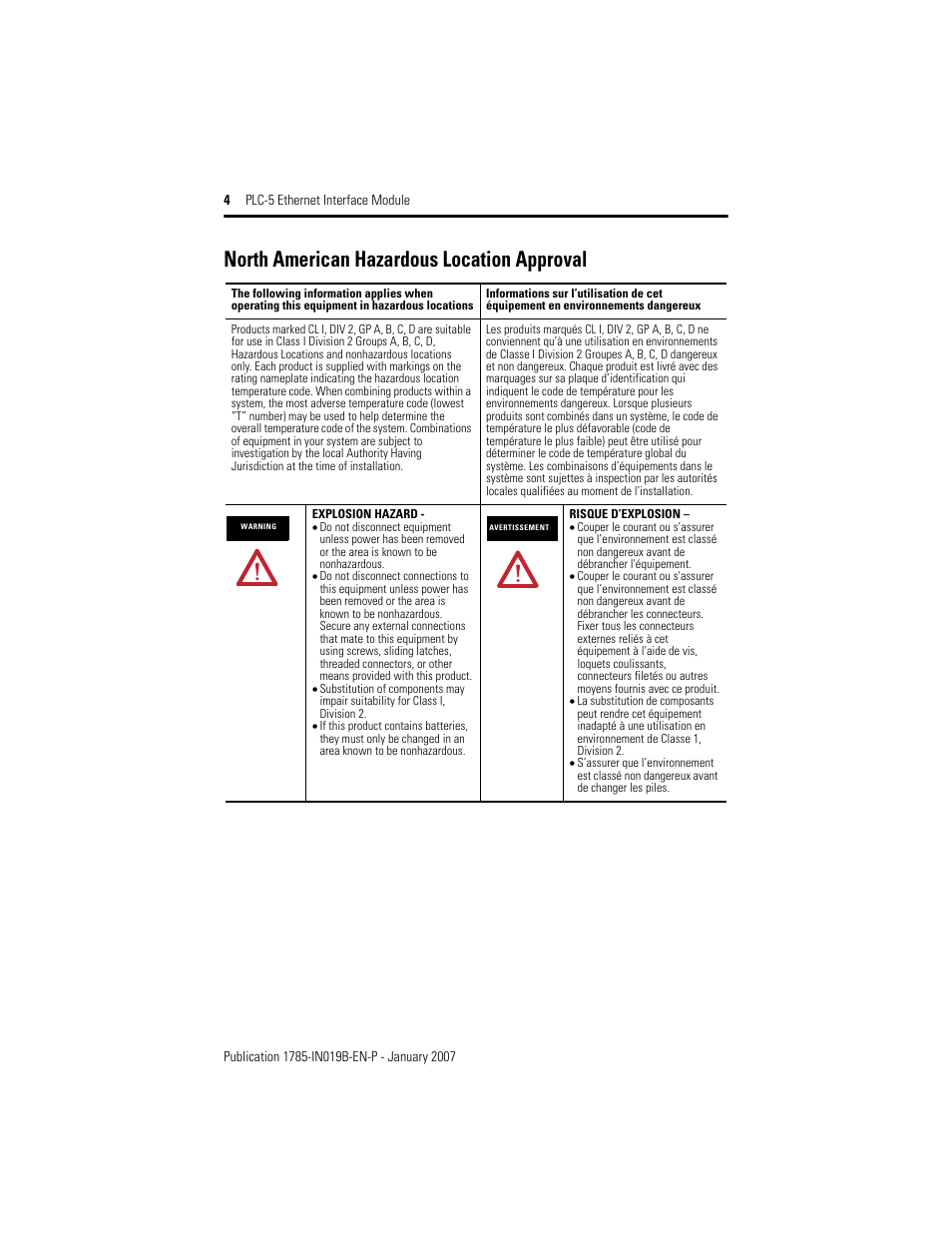 North american hazardous location approval | Rockwell Automation 1785-ENET PLC-5 Ethernet Interface Module Installation Instructions User Manual | Page 4 / 48