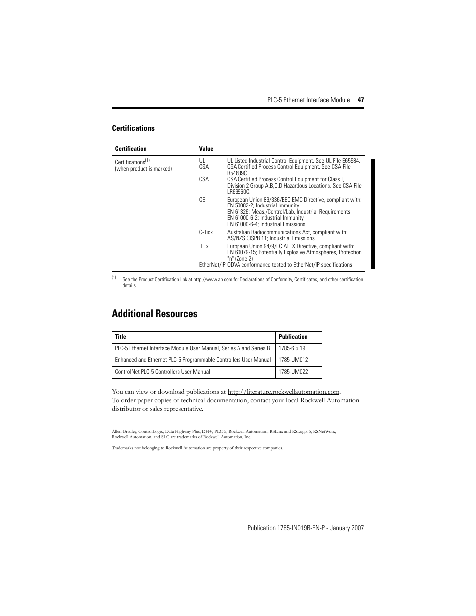 Additional resources | Rockwell Automation 1785-ENET PLC-5 Ethernet Interface Module Installation Instructions User Manual | Page 47 / 48
