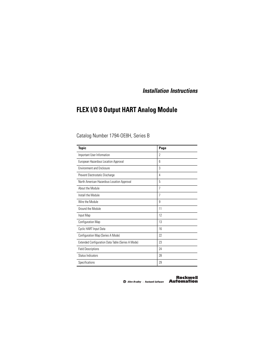 Rockwell Automation 1794-OE8H, Series B Flex I/O Output HART Module Installation Instructions User Manual | 32 pages