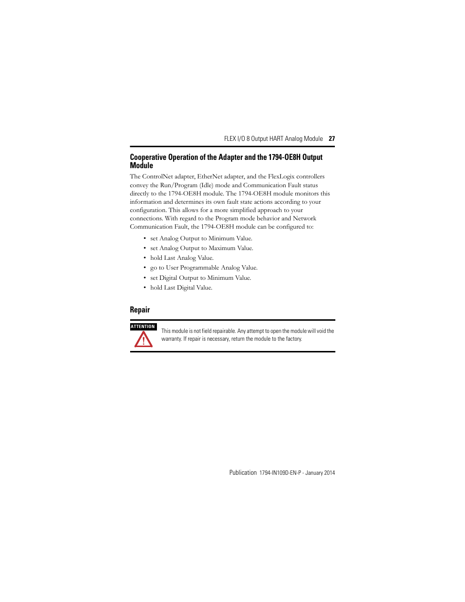 Repair | Rockwell Automation 1794-OE8H, Series B Flex I/O Output HART Module Installation Instructions User Manual | Page 27 / 32