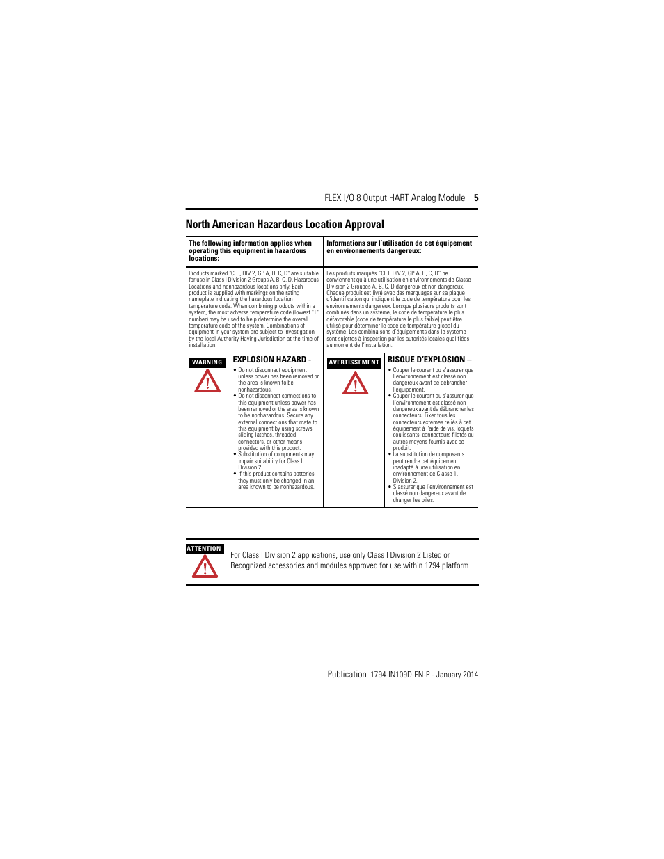 North american hazardous location approval, Flex i/o 8 output hart analog module 5 publication | Rockwell Automation 1794-OE8H, Series B Flex I/O Output HART Module Installation Instructions User Manual | Page 5 / 32