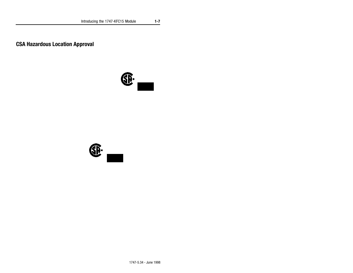 Csa hazardous location approval, Csa hazardous location approval -7 | Rockwell Automation 1747-KFC15 SLC500 CONTROLNET RS-232 USER MANUAL User Manual | Page 17 / 52