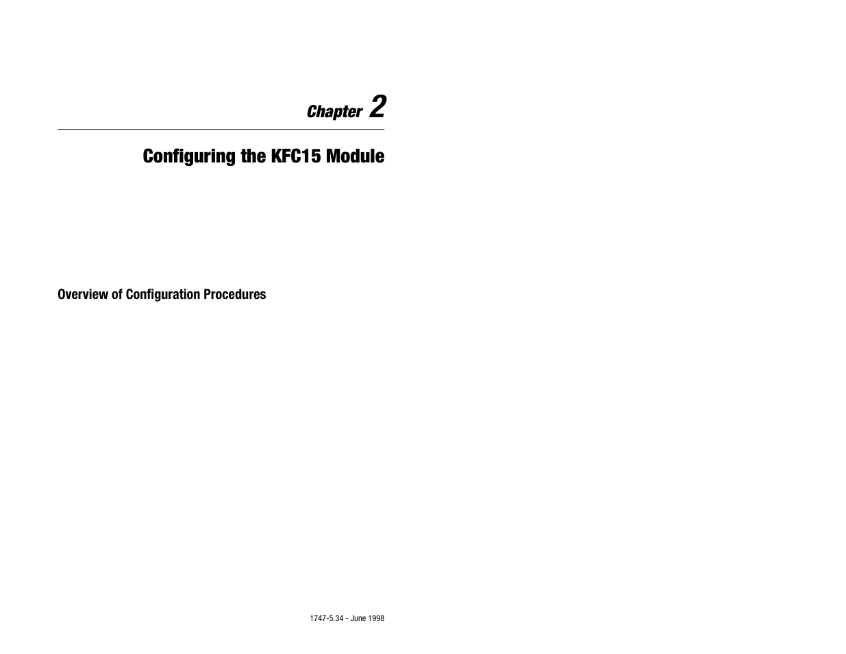 Chapter 2 - configuring the kfc15 module, Overview of configuration procedures, Configuring the kfc15 module | Rockwell Automation 1747-KFC15 SLC500 CONTROLNET RS-232 USER MANUAL User Manual | Page 19 / 52