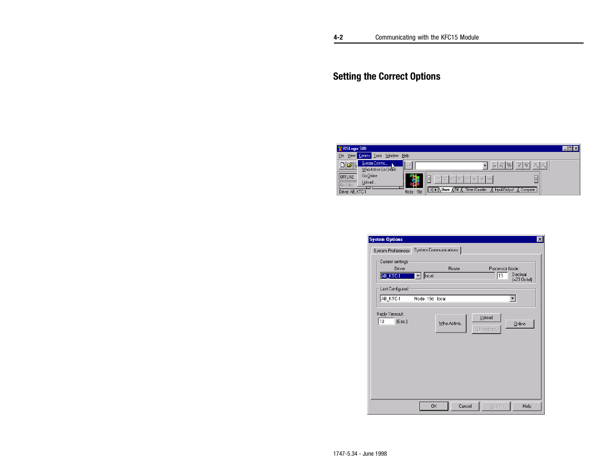 Setting the correct options, Setting the correct options -2 | Rockwell Automation 1747-KFC15 SLC500 CONTROLNET RS-232 USER MANUAL User Manual | Page 30 / 52
