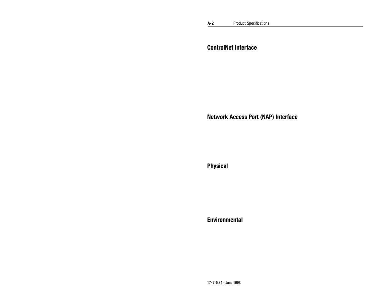 Controlnet interface, Network access port (nap) interface, Physical | Environmental | Rockwell Automation 1747-KFC15 SLC500 CONTROLNET RS-232 USER MANUAL User Manual | Page 38 / 52