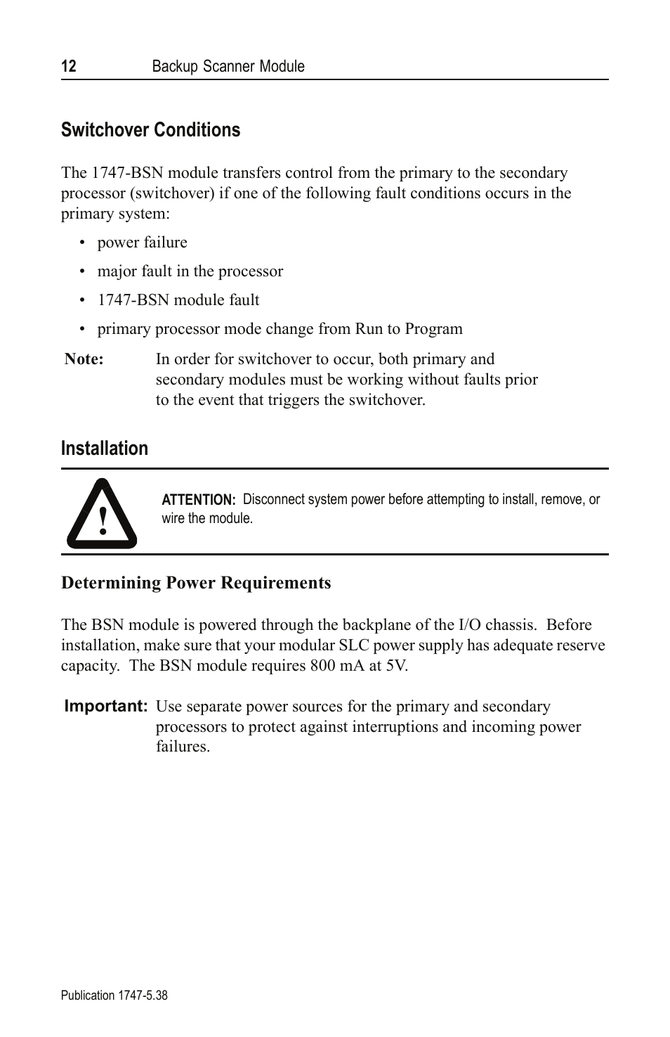 Rockwell Automation 1747-BSN Backup Scanner Module User Manual | Page 12 / 16
