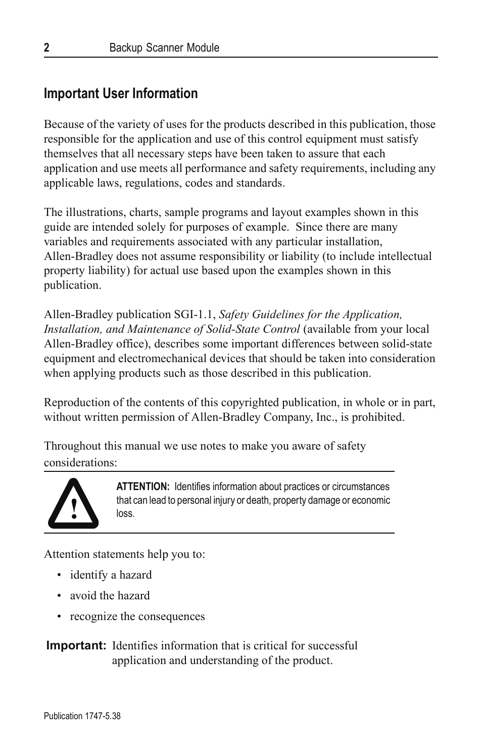 Rockwell Automation 1747-BSN Backup Scanner Module User Manual | Page 2 / 16