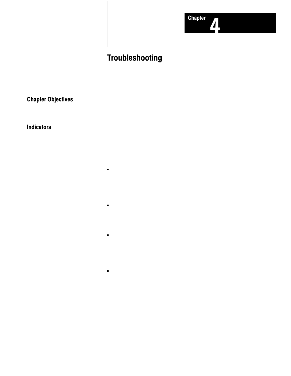4 - troubleshooting, Chapter objectives, Indicators | Troubleshooting | Rockwell Automation 1791-I0VW USER MANUAL User Manual | Page 33 / 41