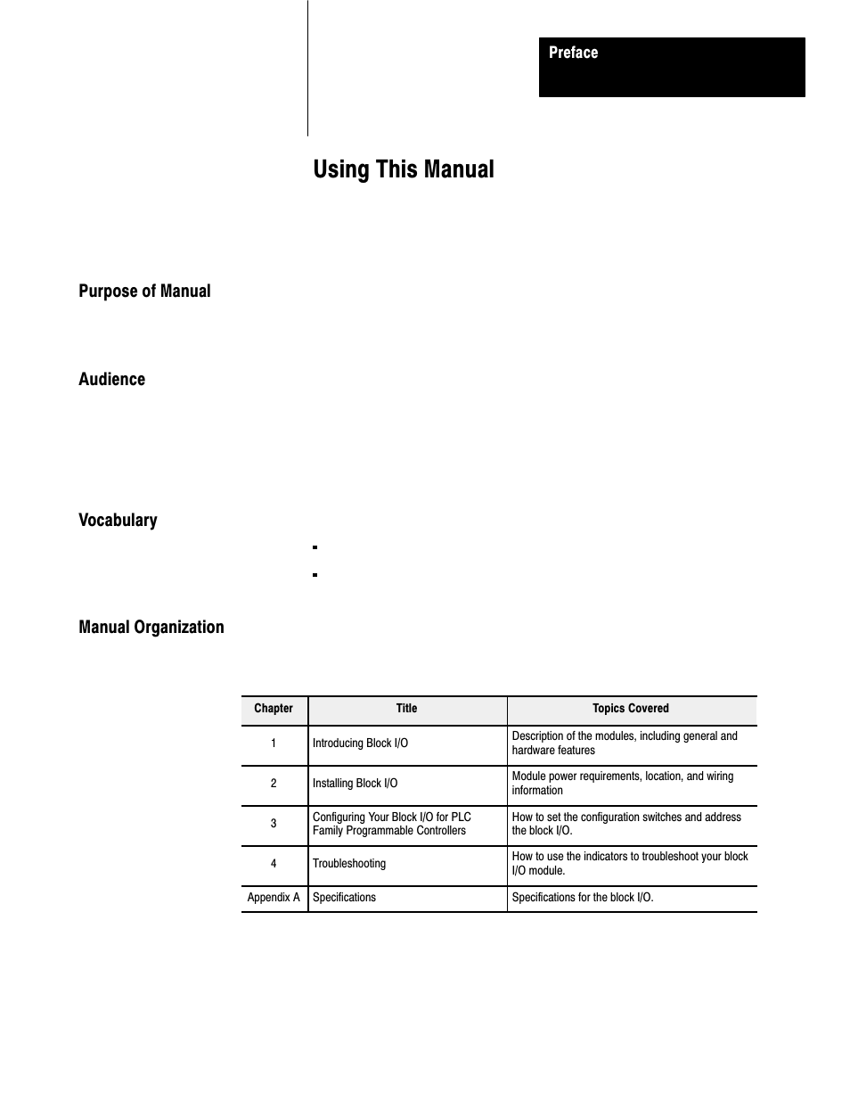 Preface - using this manual, Using this manual | Rockwell Automation 1791-I0VW USER MANUAL User Manual | Page 4 / 41