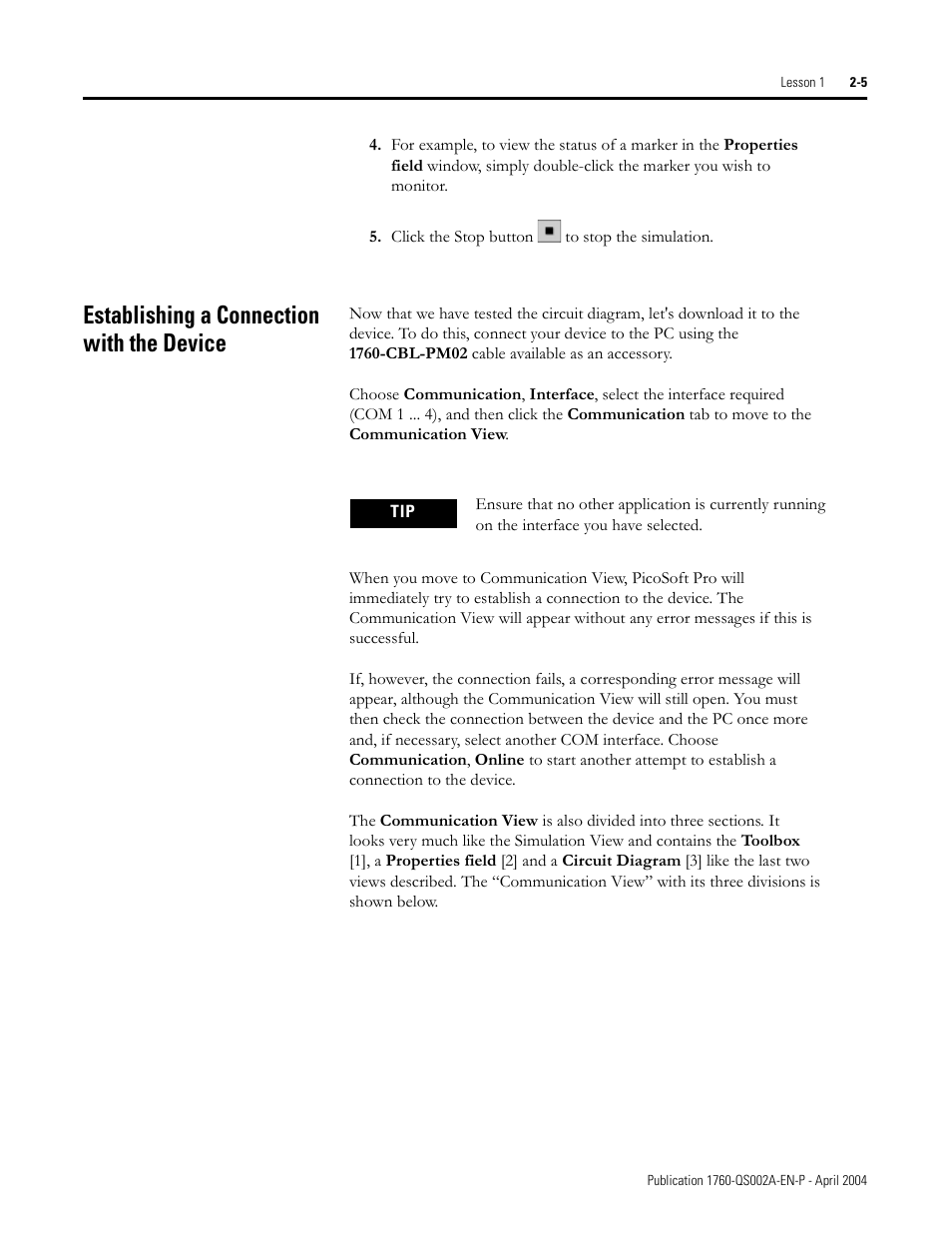 Establishing a connection with the device, Establishing a connection with the device -5 | Rockwell Automation 1760 Pico GFX-70 Controllers Quick Start User Manual | Page 13 / 58