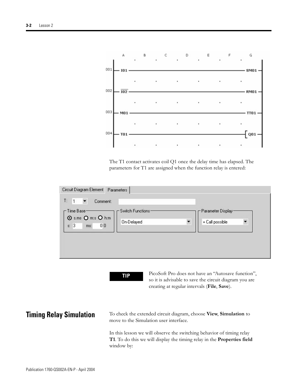 Timing relay simulation, Timing relay simulation -2 | Rockwell Automation 1760 Pico GFX-70 Controllers Quick Start User Manual | Page 18 / 58