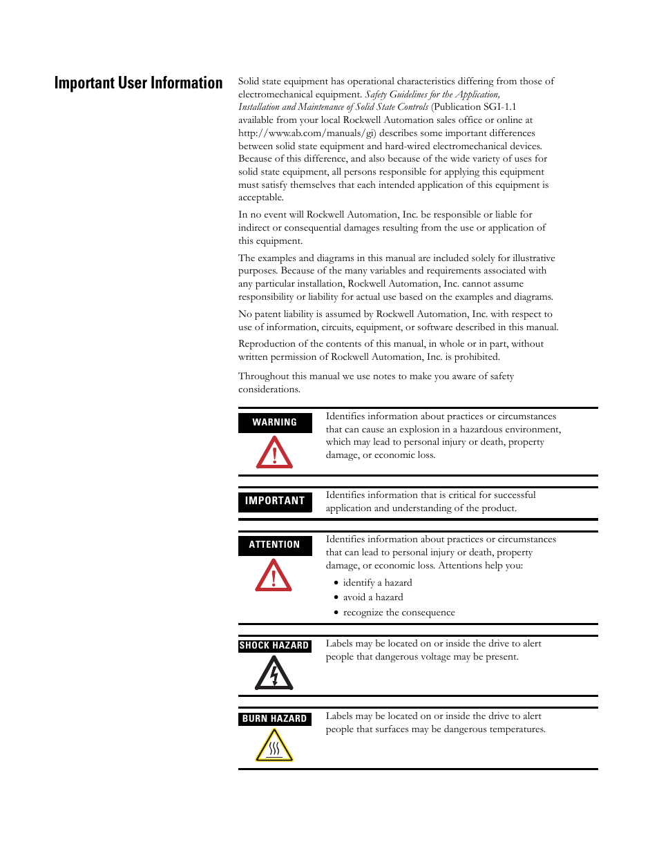 Important user information | Rockwell Automation 1760 Pico GFX-70 Controllers Quick Start User Manual | Page 2 / 58