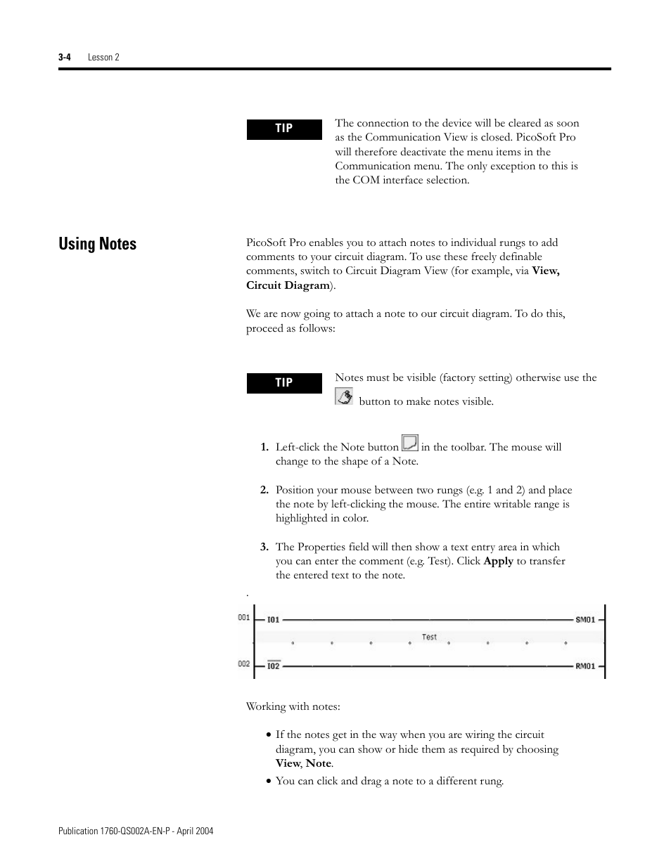 Using notes, Using notes -4 | Rockwell Automation 1760 Pico GFX-70 Controllers Quick Start User Manual | Page 20 / 58