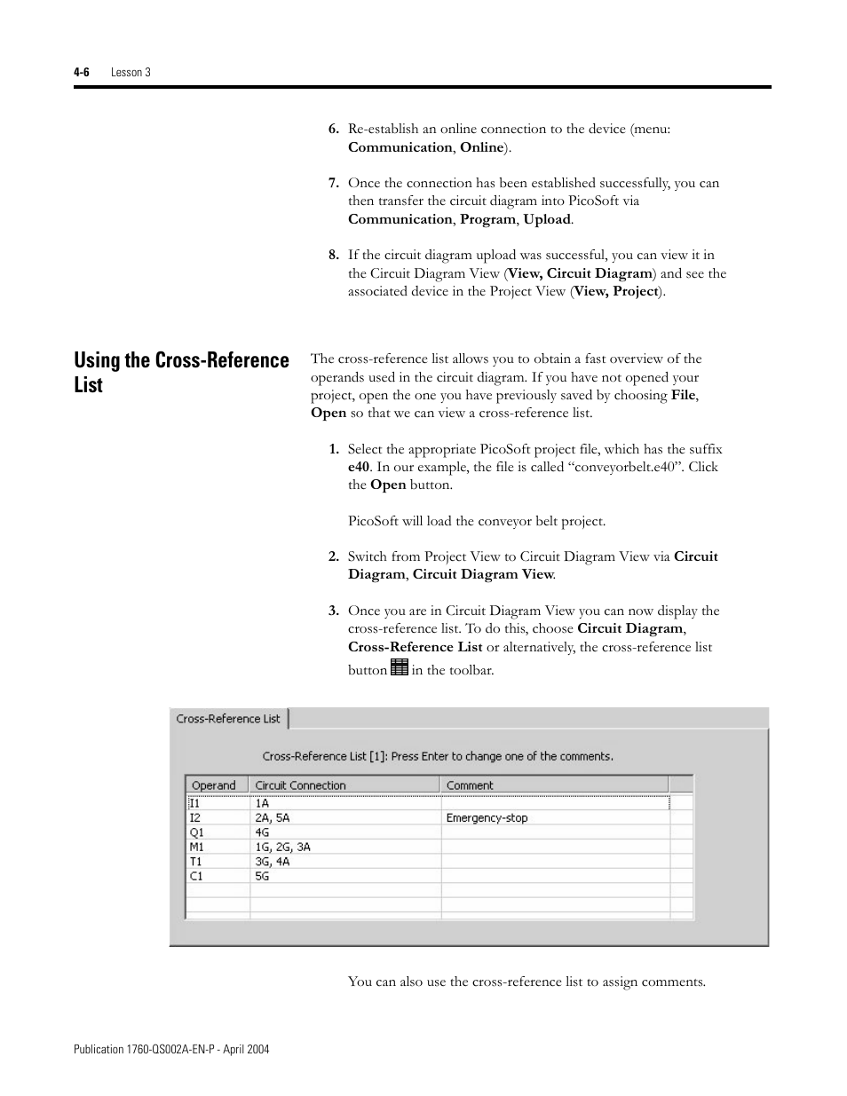 Using the cross-reference list, Using the cross-reference list -6 | Rockwell Automation 1760 Pico GFX-70 Controllers Quick Start User Manual | Page 28 / 58