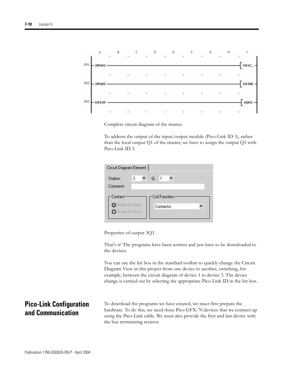 Pico-link configuration and communication, Pico-link configuration and communication -11 | Rockwell Automation 1760 Pico GFX-70 Controllers Quick Start User Manual | Page 52 / 58