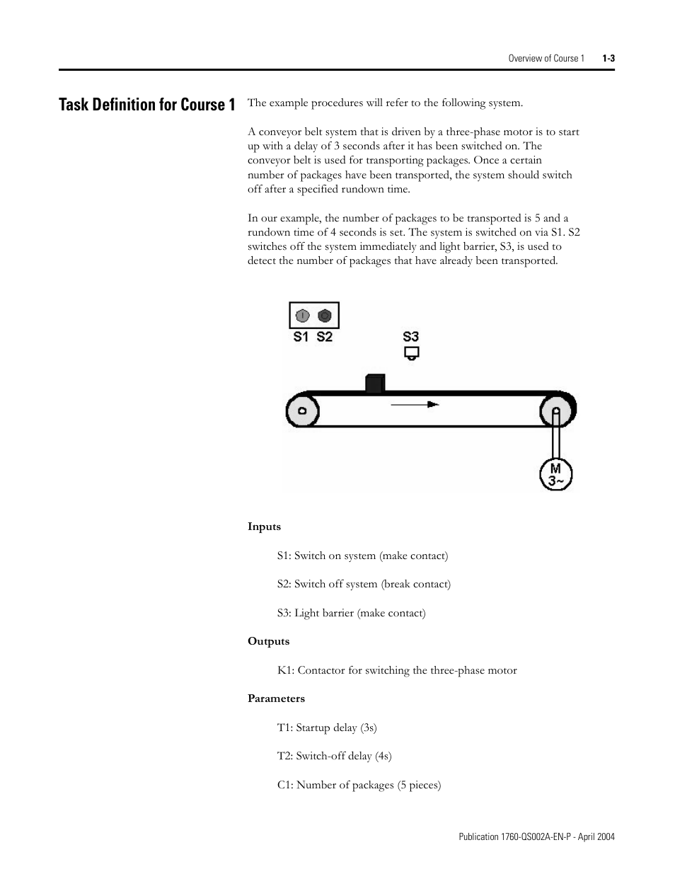 Task definition for course 1, Task definition for course 1 -3 | Rockwell Automation 1760 Pico GFX-70 Controllers Quick Start User Manual | Page 7 / 58