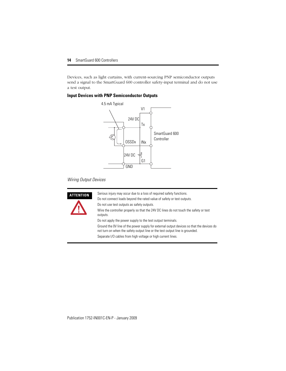 Wiring output devices | Rockwell Automation 1752-L24BBBE SmartGuard 600 Controllers Installation User Manual | Page 14 / 28