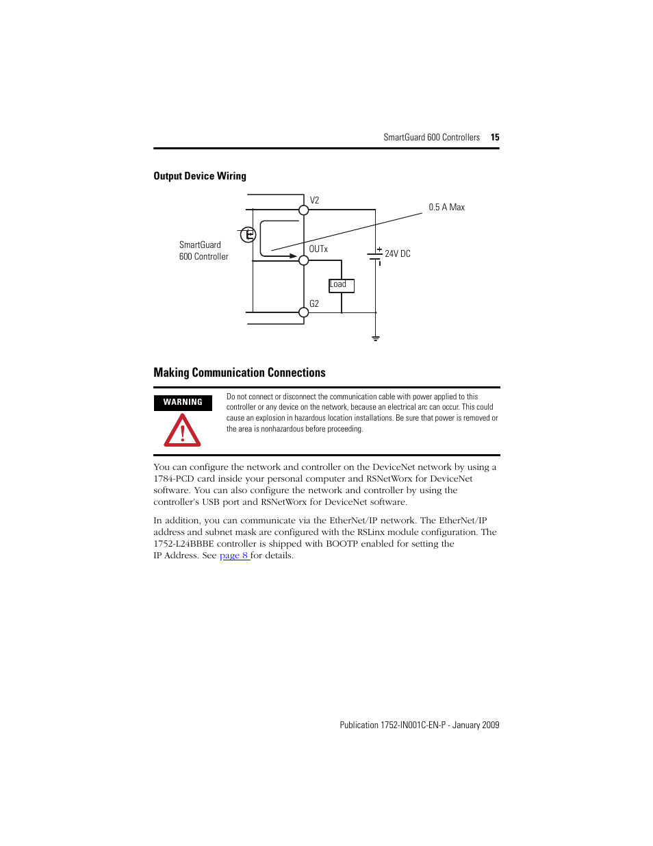 Making communication connections | Rockwell Automation 1752-L24BBBE SmartGuard 600 Controllers Installation User Manual | Page 15 / 28