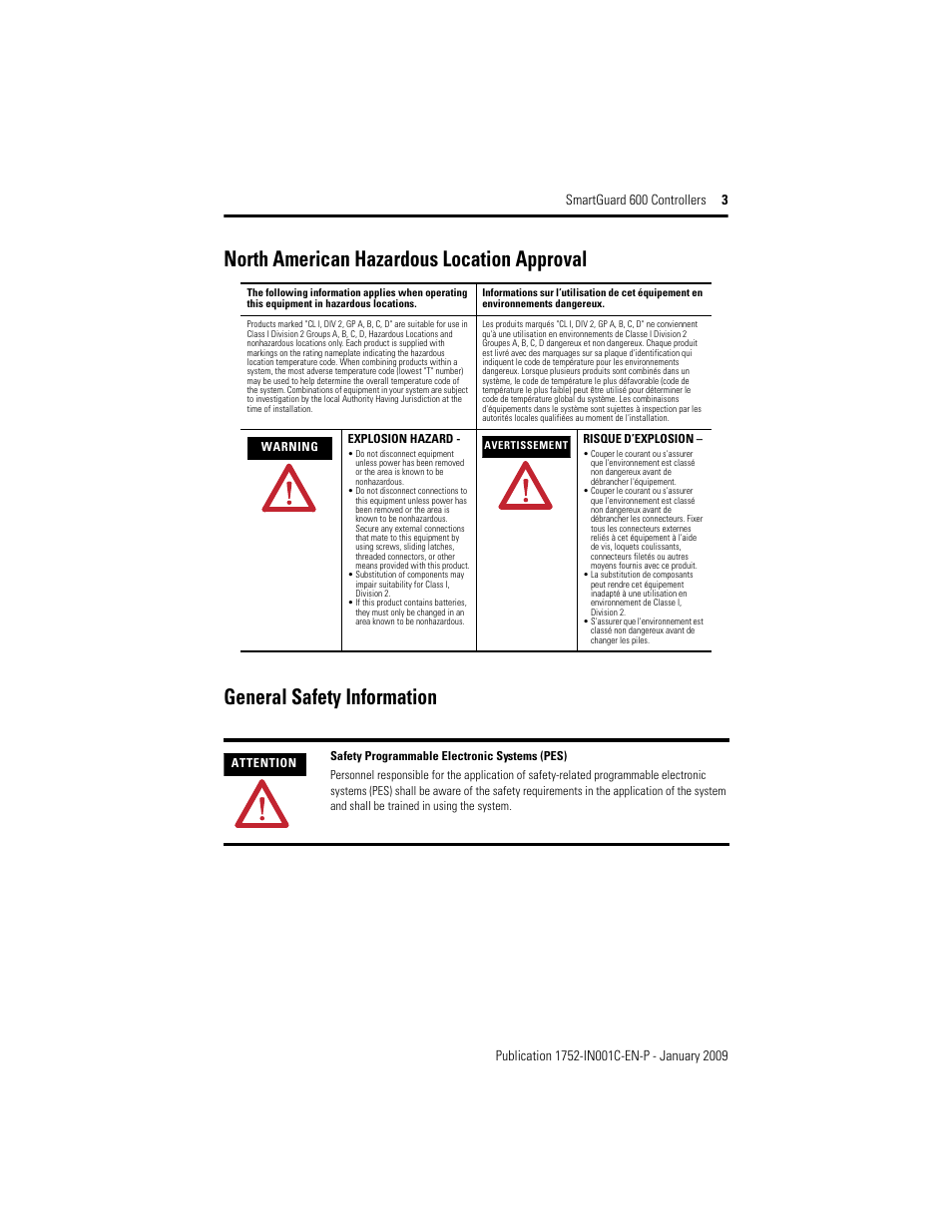 North american hazardous location approval, General safety information | Rockwell Automation 1752-L24BBBE SmartGuard 600 Controllers Installation User Manual | Page 3 / 28