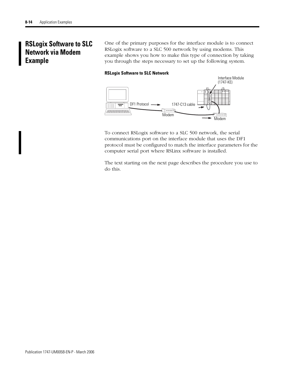 Rslogix software to slc network via modem example, Rslogix software to slc network | Rockwell Automation 1747-KE,D17476.12 DH-485/RS-232C Interface Module User Manual | Page 102 / 139
