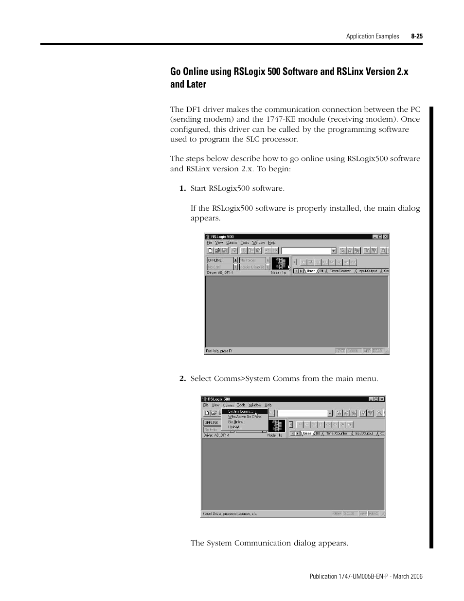 Go online using rslogix 500 software and rslinx | Rockwell Automation 1747-KE,D17476.12 DH-485/RS-232C Interface Module User Manual | Page 113 / 139