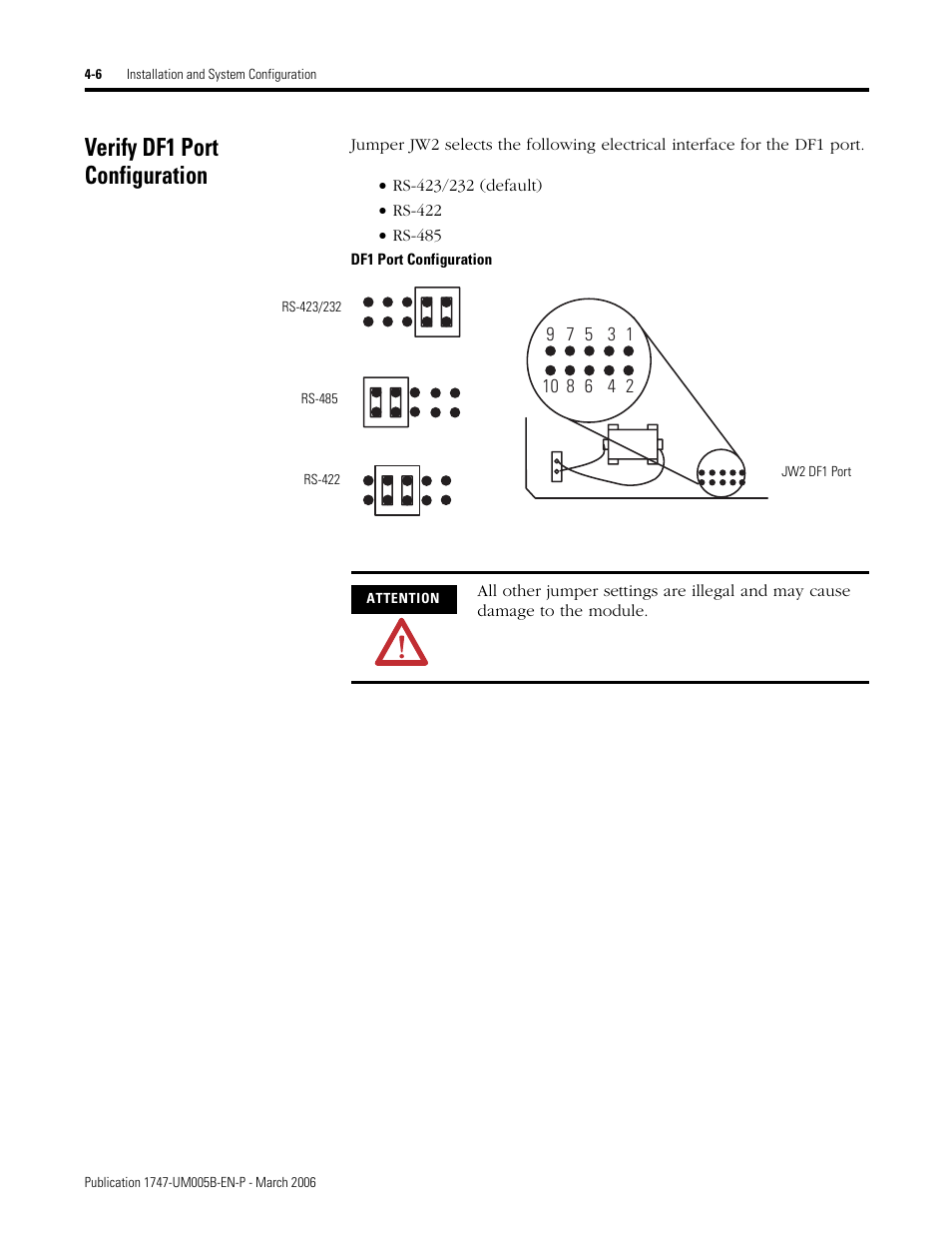 Verify df1 port configuration, Df1 port configuration, Verify df1 port configuration -6 | Rockwell Automation 1747-KE,D17476.12 DH-485/RS-232C Interface Module User Manual | Page 44 / 139