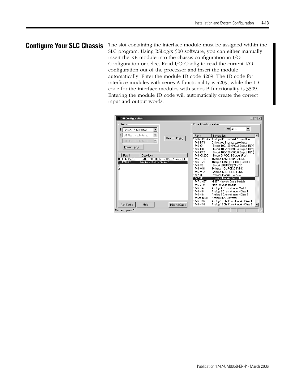 Configure your slc chassis, Configure your slc chassis -13 | Rockwell Automation 1747-KE,D17476.12 DH-485/RS-232C Interface Module User Manual | Page 51 / 139