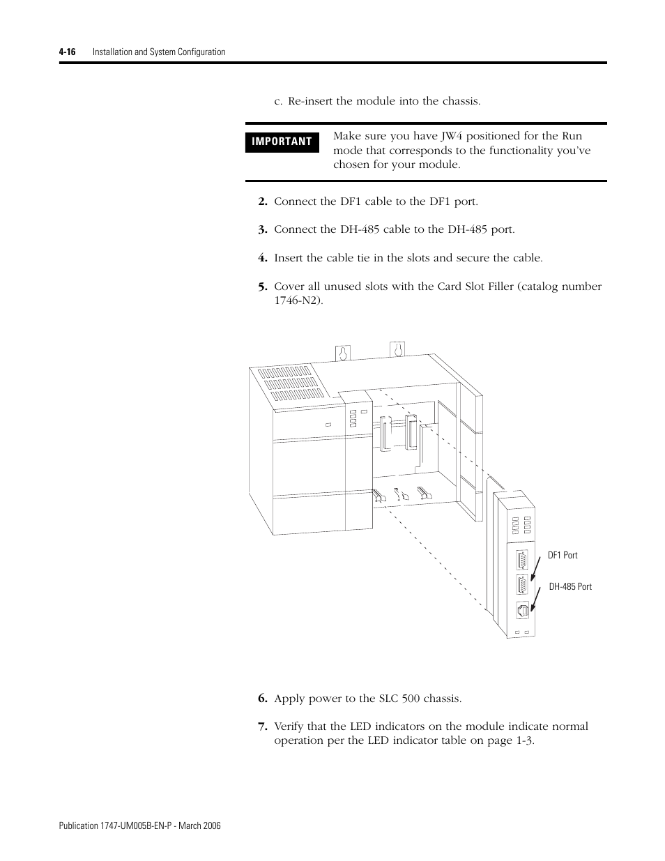 C. re-insert the module into the chassis | Rockwell Automation 1747-KE,D17476.12 DH-485/RS-232C Interface Module User Manual | Page 54 / 139