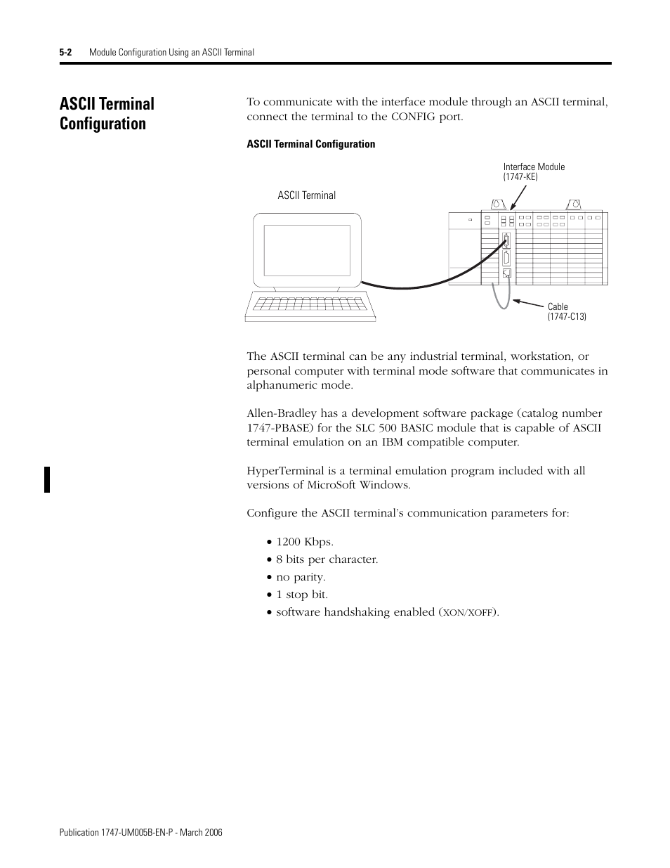 Ascii terminal configuration, Ascii terminal configuration -2 | Rockwell Automation 1747-KE,D17476.12 DH-485/RS-232C Interface Module User Manual | Page 56 / 139