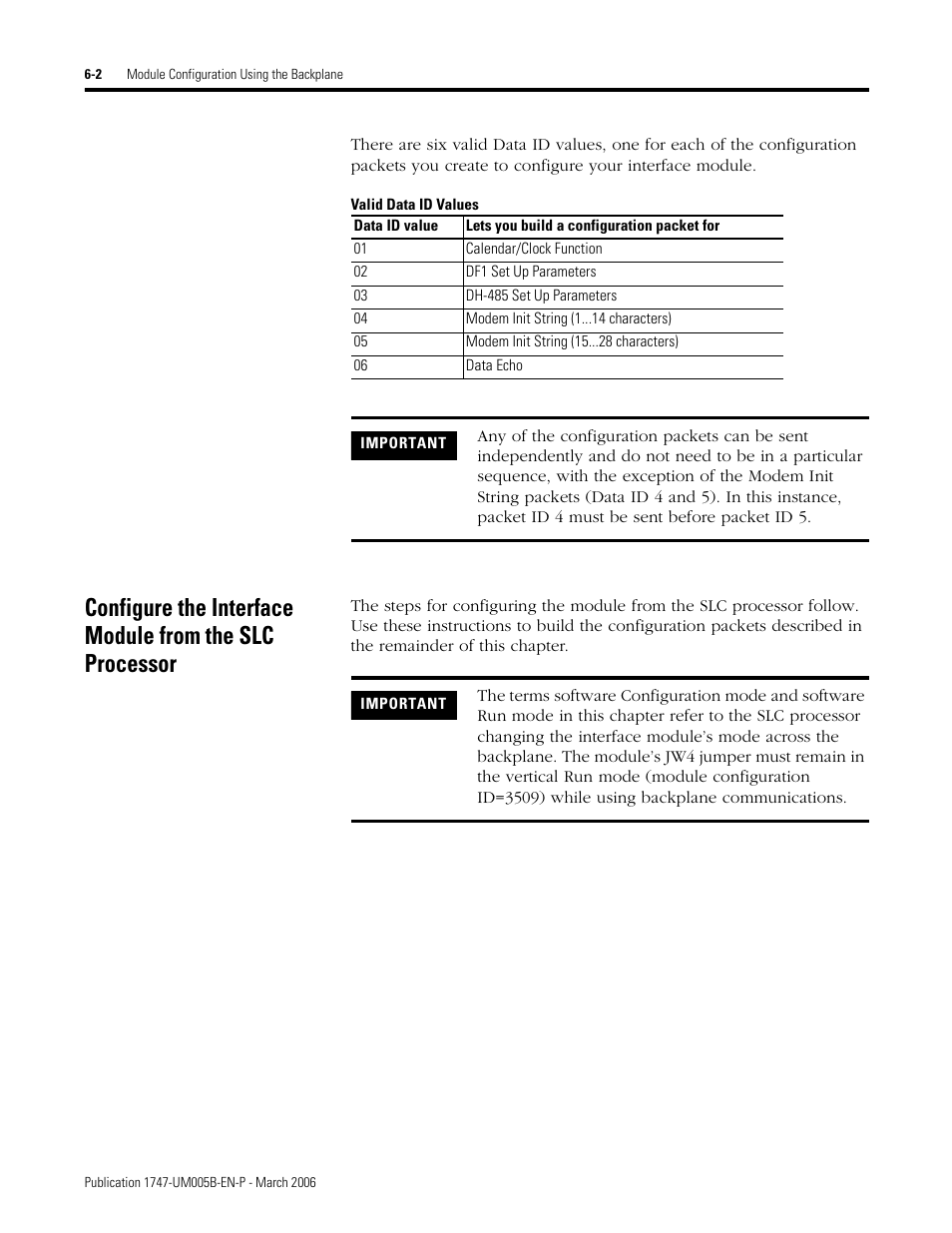 Valid data id values | Rockwell Automation 1747-KE,D17476.12 DH-485/RS-232C Interface Module User Manual | Page 68 / 139