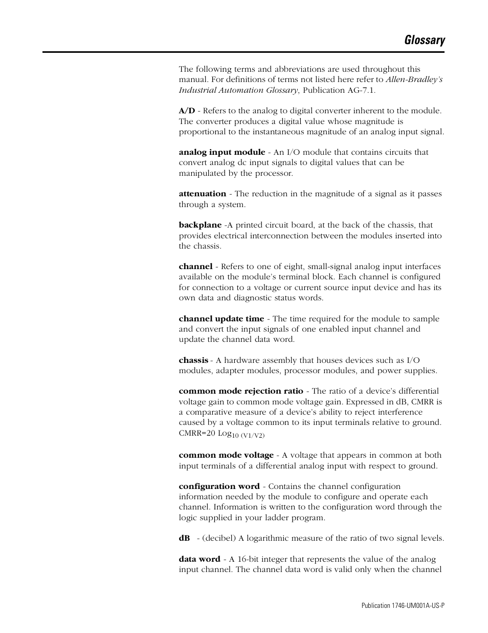 Glossary | Rockwell Automation 1746-NI16V SLC 500 Analog Input Modules User Manual User Manual | Page 111 / 120