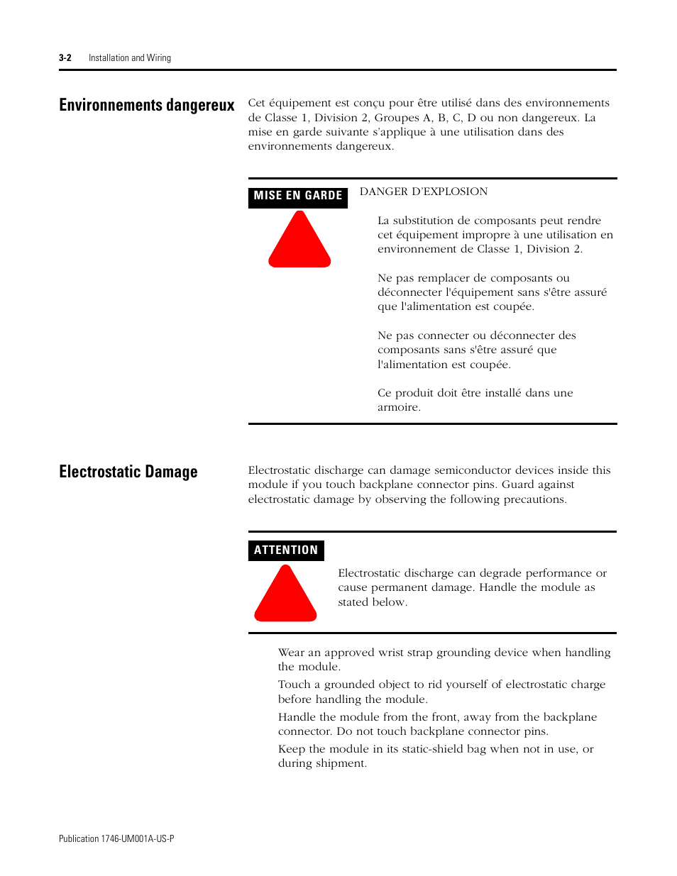 Environnements dangereux, Electrostatic damage | Rockwell Automation 1746-NI16V SLC 500 Analog Input Modules User Manual User Manual | Page 24 / 120