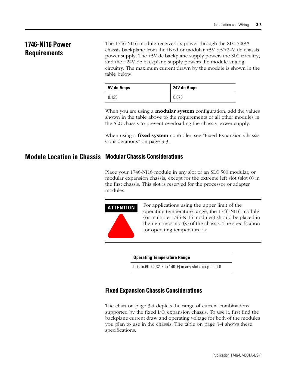 1746-ni16 power requirements, Module location in chassis | Rockwell Automation 1746-NI16V SLC 500 Analog Input Modules User Manual User Manual | Page 25 / 120