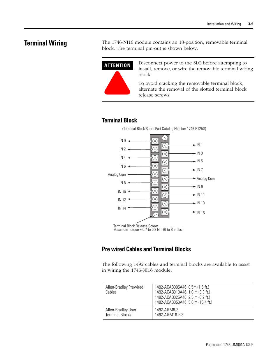Terminal wiring, Terminal wiring -9 | Rockwell Automation 1746-NI16V SLC 500 Analog Input Modules User Manual User Manual | Page 31 / 120
