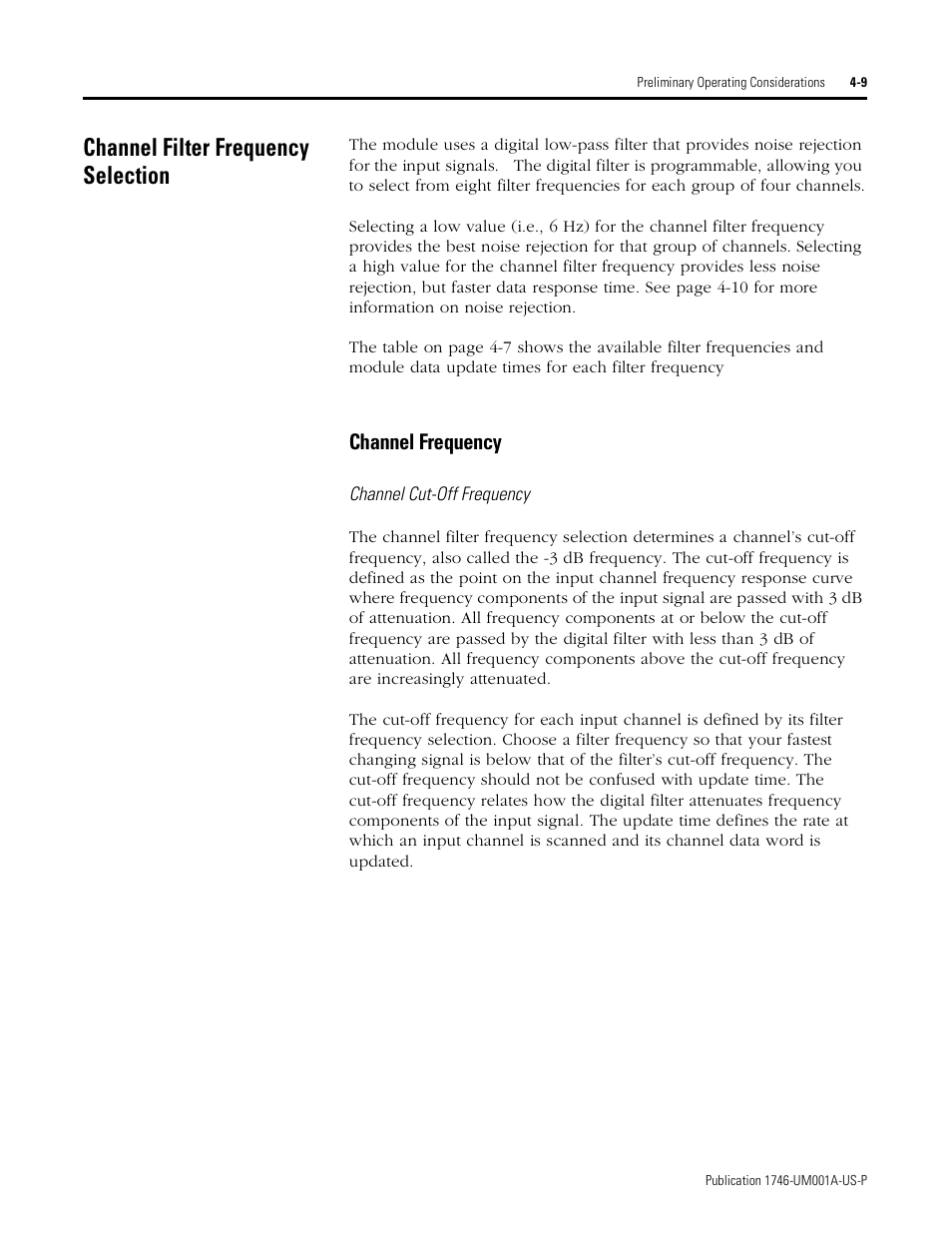 Channel filter frequency selection, Channel filter frequency selection -9, Channel frequency -9 | Channel frequency | Rockwell Automation 1746-NI16V SLC 500 Analog Input Modules User Manual User Manual | Page 45 / 120