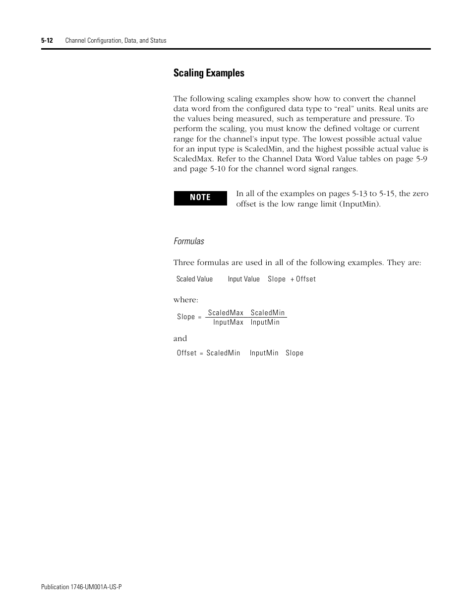 Scaling examples -12, Scaling examples, Formulas | Rockwell Automation 1746-NI16V SLC 500 Analog Input Modules User Manual User Manual | Page 60 / 120