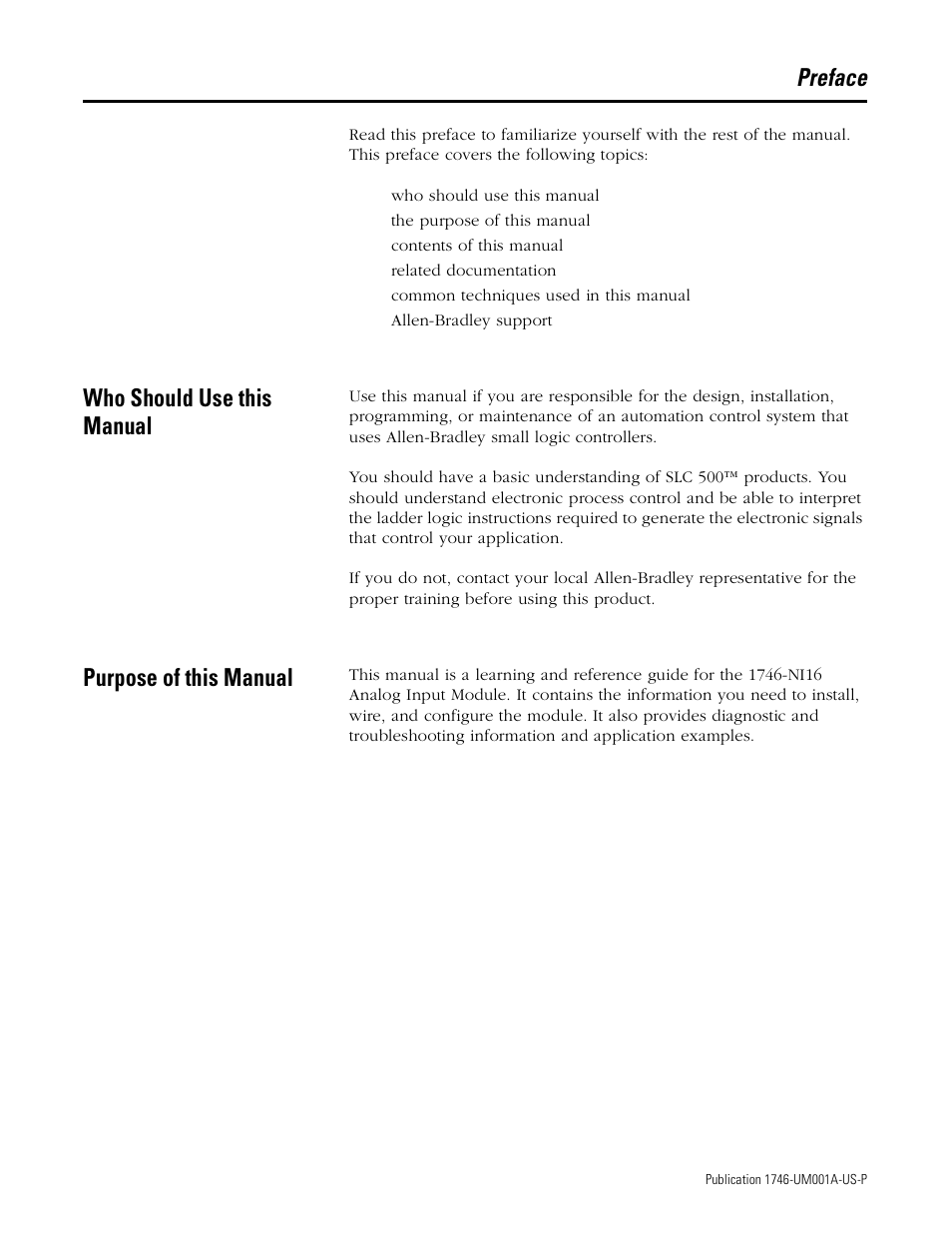 Preface, Who should use this manual, Purpose of this manual | Rockwell Automation 1746-NI16V SLC 500 Analog Input Modules User Manual User Manual | Page 7 / 120