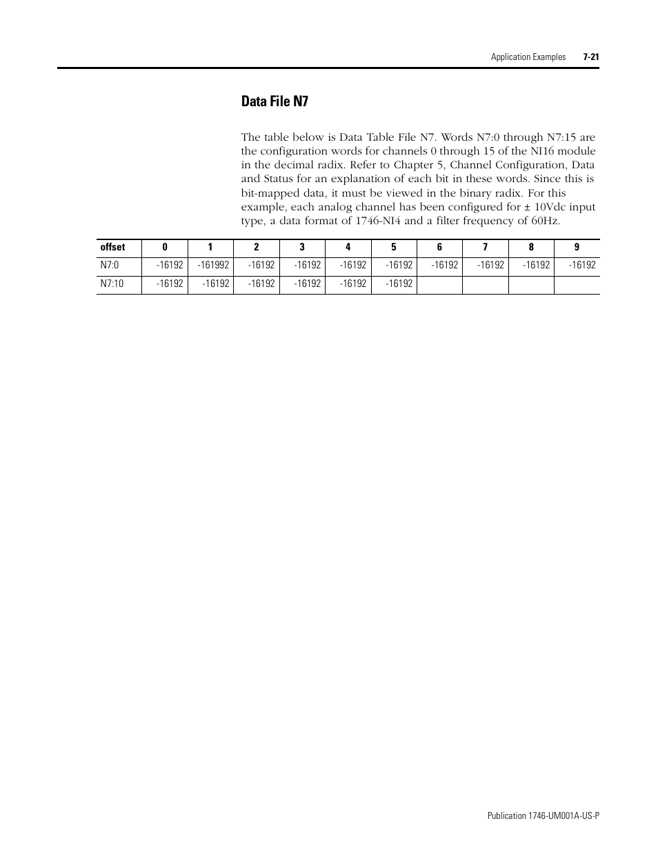 Data file n7 -21, Data file n7 | Rockwell Automation 1746-NI16V SLC 500 Analog Input Modules User Manual User Manual | Page 99 / 120