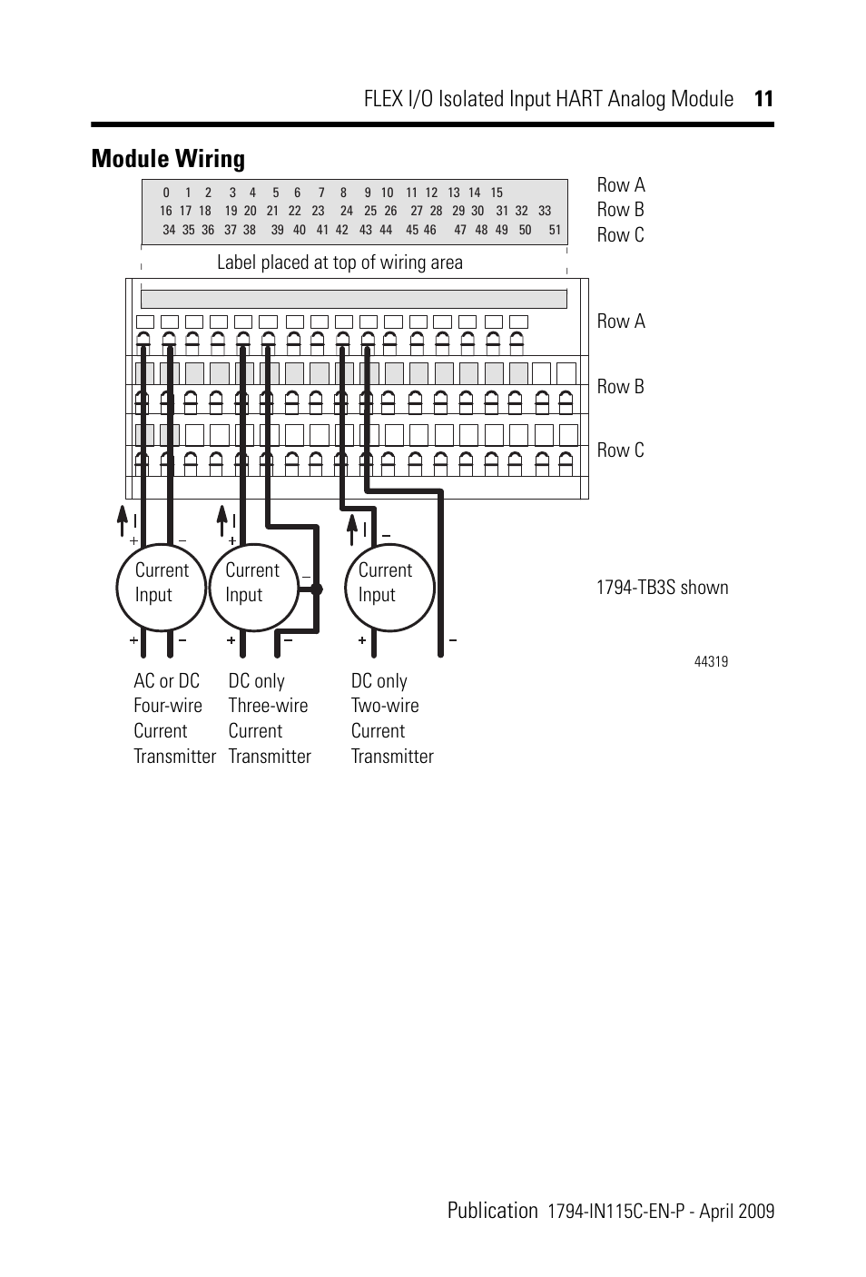 Module wiring | Rockwell Automation 1794-IF8IH FLEX I/O 8 Isolated Input HART Analog Module Installation Instructions User Manual | Page 11 / 28