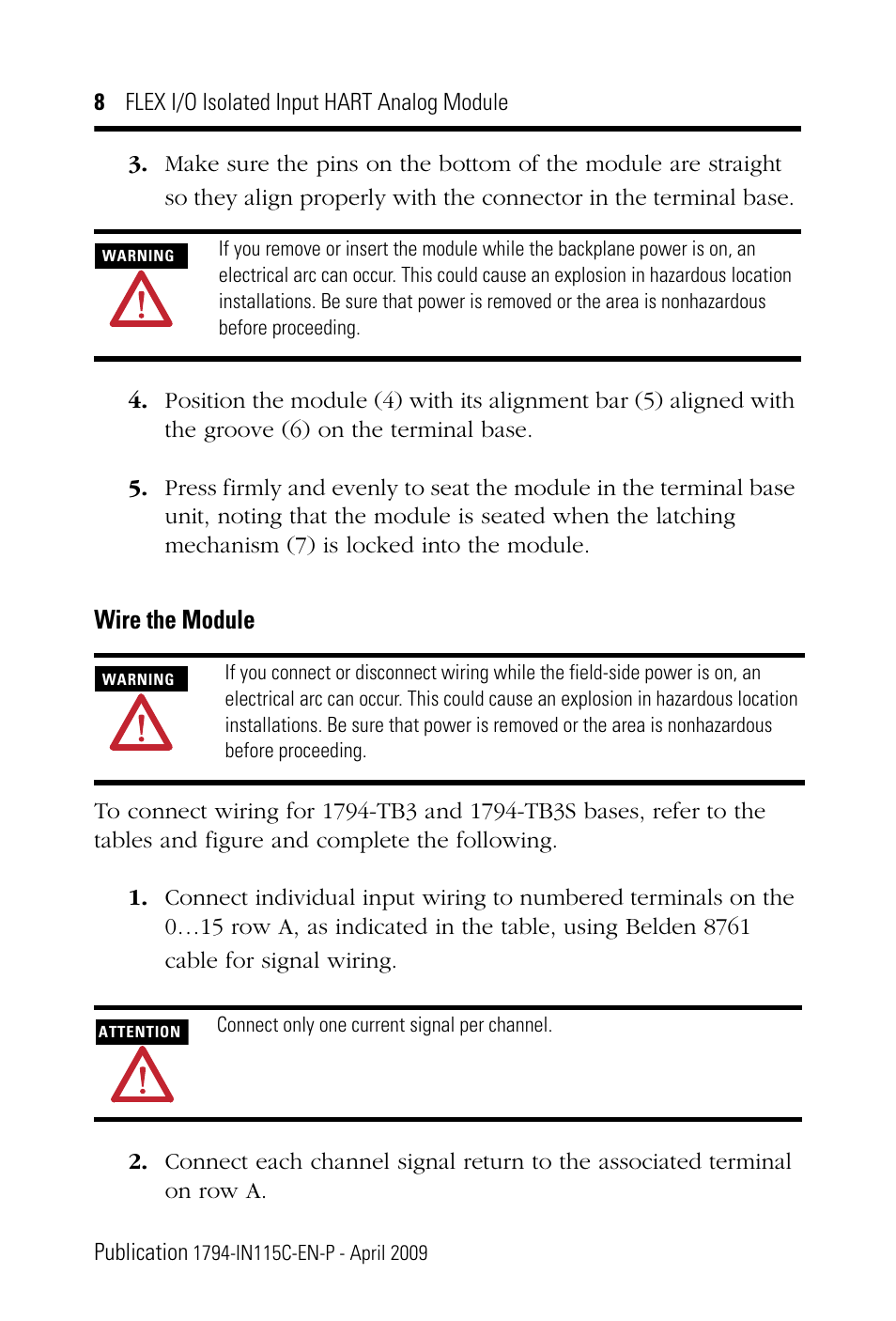 Wire the module | Rockwell Automation 1794-IF8IH FLEX I/O 8 Isolated Input HART Analog Module Installation Instructions User Manual | Page 8 / 28