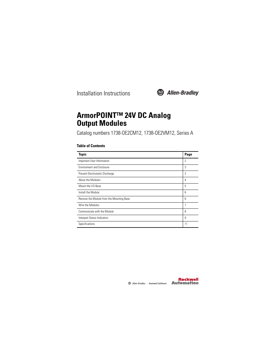 Rockwell Automation 1738-OE2VM12 ArmorPoint 24V dc Analog Output Modules, Series A User Manual | 16 pages