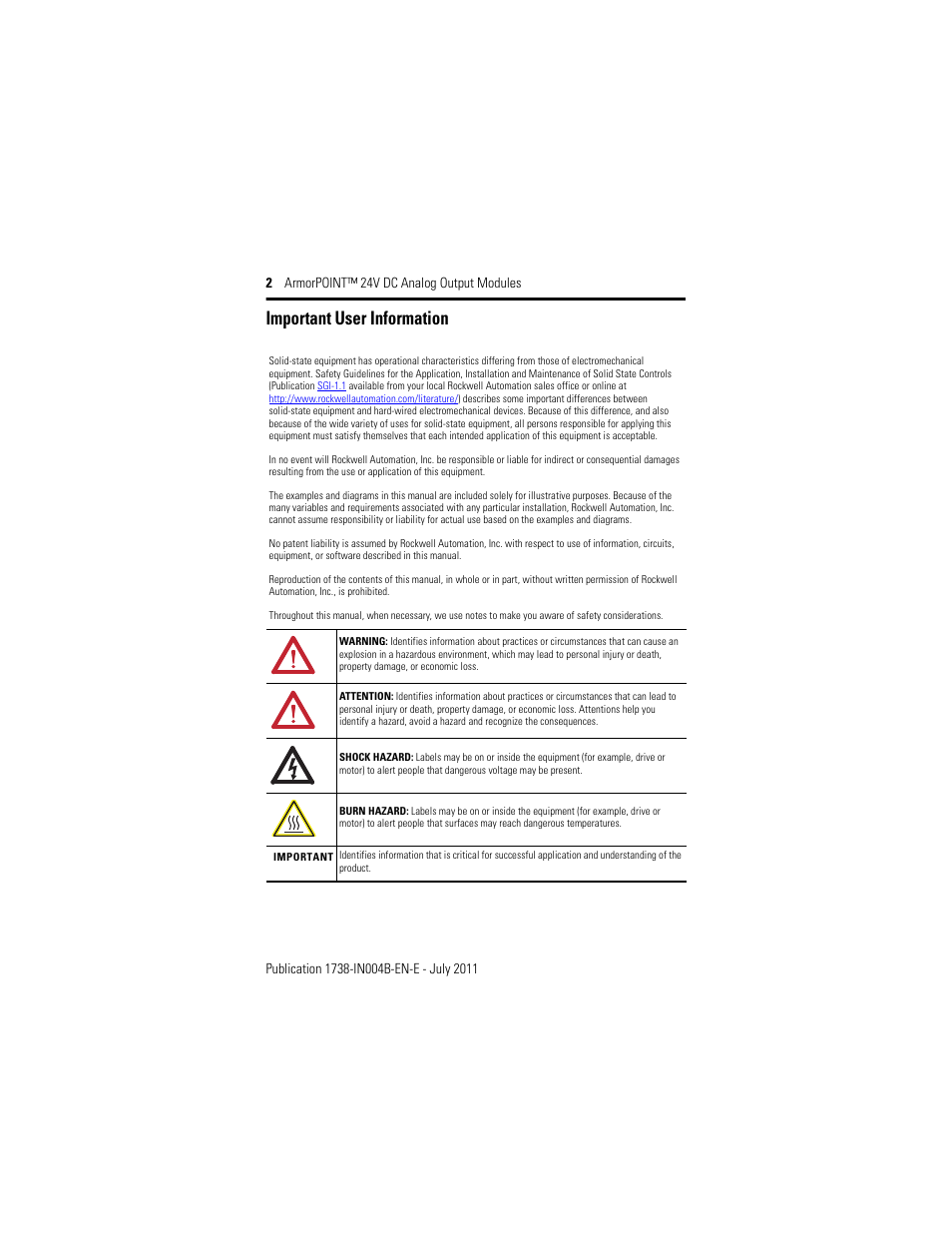 Important user information | Rockwell Automation 1738-OE2VM12 ArmorPoint 24V dc Analog Output Modules, Series A User Manual | Page 2 / 16