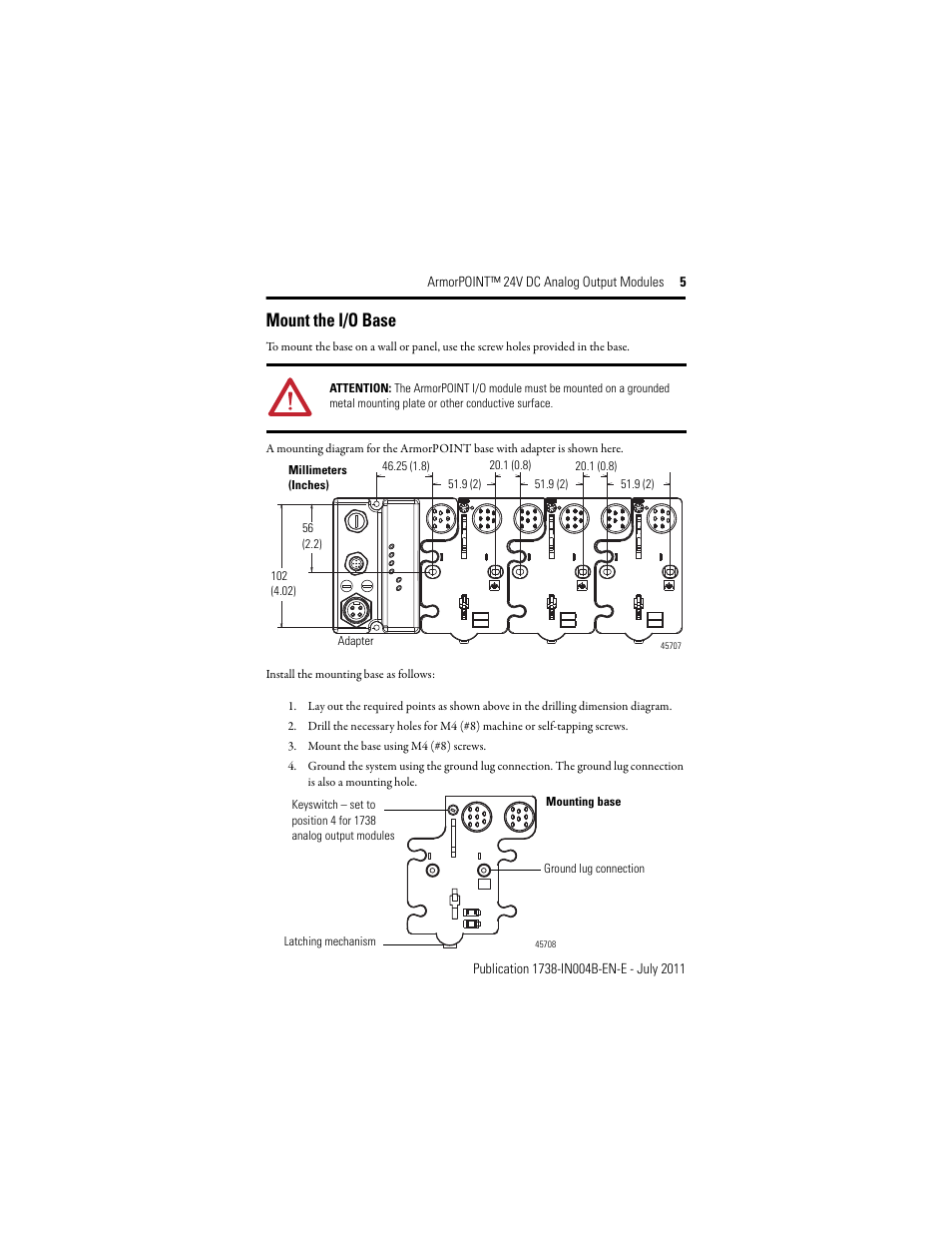 Mount the i/o base | Rockwell Automation 1738-OE2VM12 ArmorPoint 24V dc Analog Output Modules, Series A User Manual | Page 5 / 16