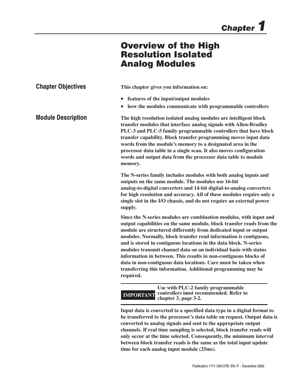 Chapter | Rockwell Automation 1771-N SERIES High Resolution Analog Module User Manual User Manual | Page 15 / 188