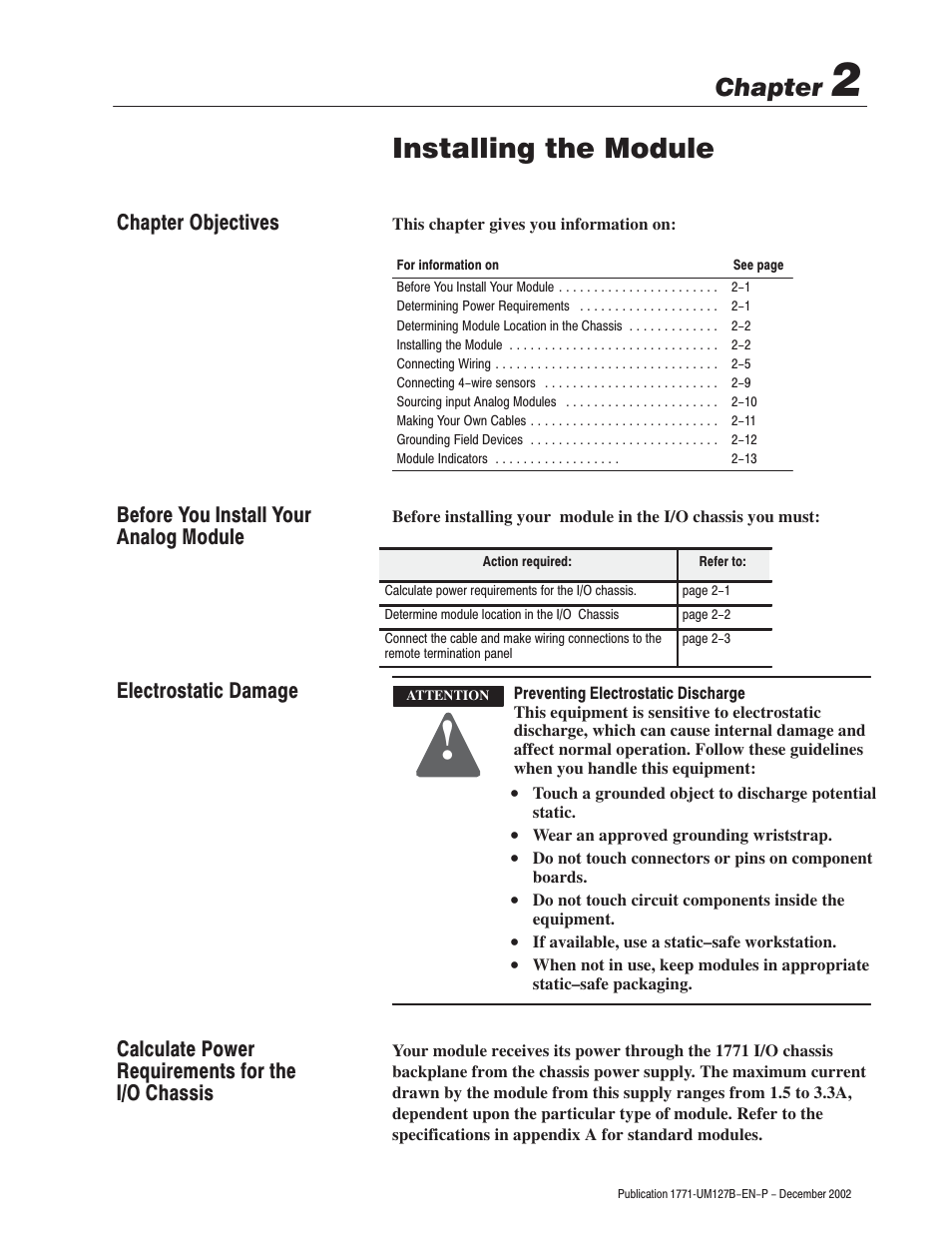 Installing the module, Chapter | Rockwell Automation 1771-N SERIES High Resolution Analog Module User Manual User Manual | Page 19 / 188