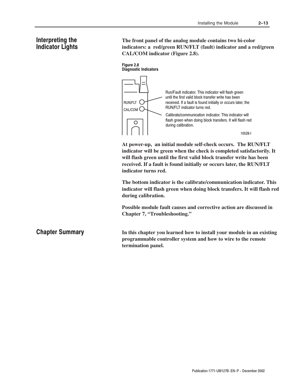Interpreting the indicator lights chapter summary | Rockwell Automation 1771-N SERIES High Resolution Analog Module User Manual User Manual | Page 31 / 188