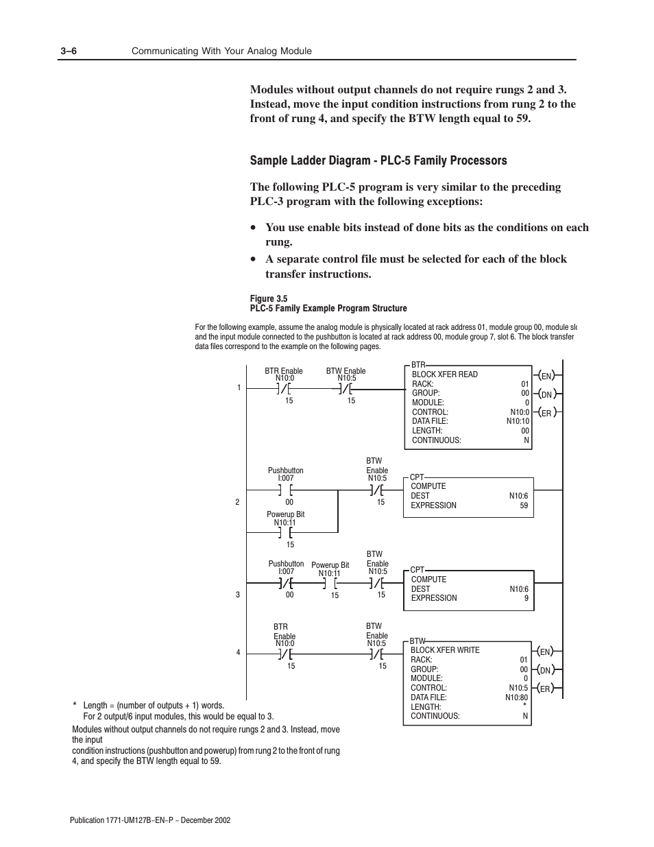 Sample ladder diagram ć plcć5 familyprocessors | Rockwell Automation 1771-N SERIES High Resolution Analog Module User Manual User Manual | Page 38 / 188